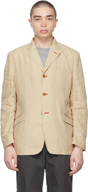 Comme des GarÃ§ons Homme Beige Linen Chambray Blazer - Table des garçons Homme Beige Linen Blazer Chambray - comme des garÃ§ons homme beige linen chambray blazer