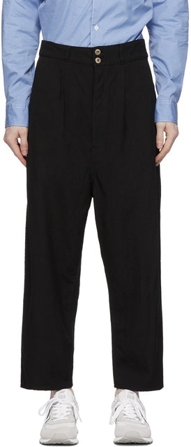 Comme des GarÃ§ons Homme Black Gabardine Garment-Dyed Trousers - Commez des garçons Homme Black Gabardine Pantalon teint de vêtement - comme des garÃ§ons homme 검은 가베린 의류 염색 바지