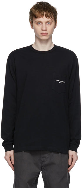 Comme des GarÃ§ons Homme Black Logo Pocket Long Sleeve T-Shirt - T-shirt à manches longues à manches longues de Logo noir Homme - comme des garÃ§ons homme 블랙 로고 포켓 긴 소매 티셔츠