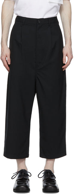 Comme des GarÃ§ons Homme Black Tropical Wool Wide-Leg Trousers - Table des garçons Homme Pantalon de jambe de laine tropicale tropicale noir - comme des garÃ§ons homme 검은 열대 양모 와이드 다리 바지