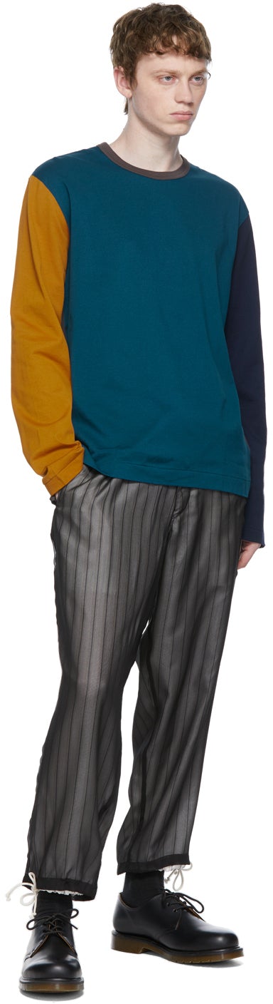 Comme des GarÃ§ons Homme Deux Blue Colorblock Long Sleeve T-Shirt