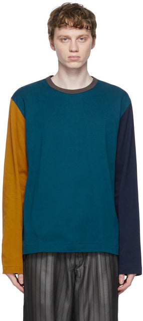 Comme des GarÃ§ons Homme Deux Blue Colorblock Long Sleeve T-Shirt - T-shirt à manches longues à manches longues couleur bleu de garçons - comme des garÃ§ons homme deux blue colorblock 긴 소매 티셔츠