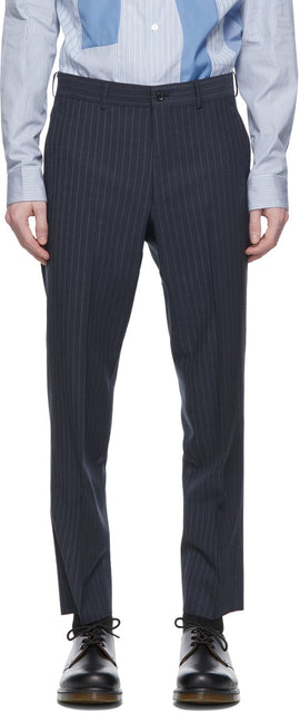 Comme des GarÃ§ons Homme Deux Blue Wool Twisted Stripe Trousers - Commique des garçons pantalons de rayures tordues de laine bleu de laine Homme - comme des garÃ§ons homme deux blue wool twisted stripe 바지