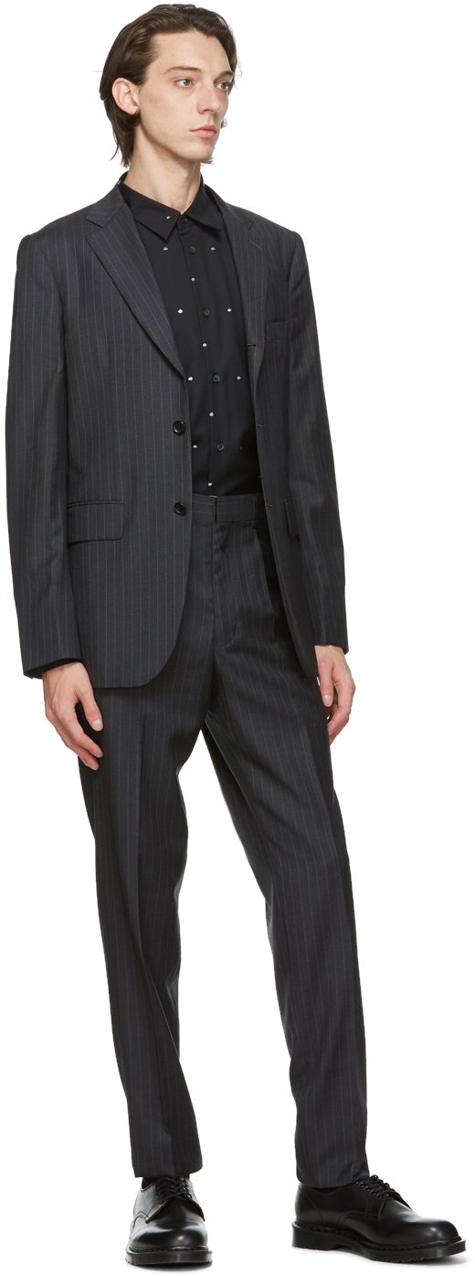 Comme des GarÃ§ons Homme Deux Grey Gabardine Striped Blazer