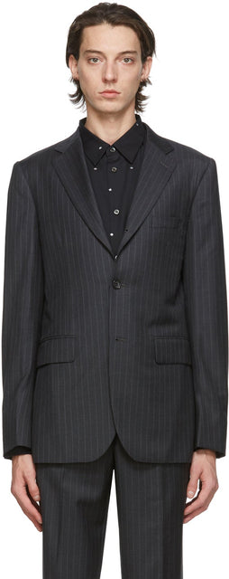 Comme des GarÃ§ons Homme Deux Grey Gabardine Striped Blazer - Blazer rayé à rayures Gabardine Gabardine Gabardine Homme Deux - comme des garÃ§ons Homme Deux Grey Greadine 스트라이프 블레이저