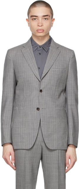 Comme des GarÃ§ons Homme Deux Grey Wool Stripe Blazer - Blazer à rayures de laine de laine de laine grise Homme des garçons - comme des garÃ§ons homme deux 회색 양모 스트라이프 블레이저