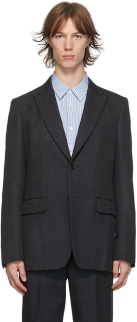Comme des GarÃ§ons Homme Deux Grey Wool Yarn-Dyed Blazer - Commez des garçons Blazer teint de laine de laine de laine grise Homme Deux - comme des garÃ§ons homme deux 회색 양모 원사 - 염색 된 블레이저