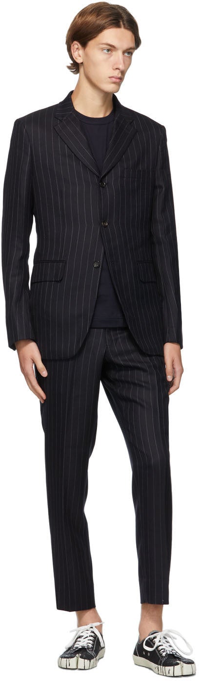 Comme des GarÃ§ons Homme Deux Navy Chalk Stripe Trousers