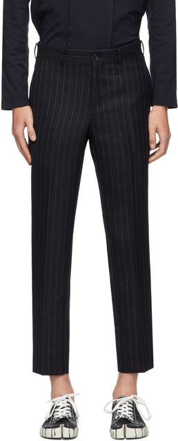 Comme des GarÃ§ons Homme Deux Navy Chalk Stripe Trousers - Commez des garçons Homme Deux Navy Chalk Pantalon Stripe - comme des garÃ§ons homme deux 해군 분필 스트라이프 바지