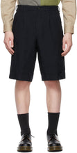 Comme des GarÃ§ons Homme Deux Navy Pleated Bermuda Shorts - Short des Bermudes plissés Homme des garçons Homme Deux Navy - comme des garÃ§ons homme deux 해군 pleated 버뮤다 반바지