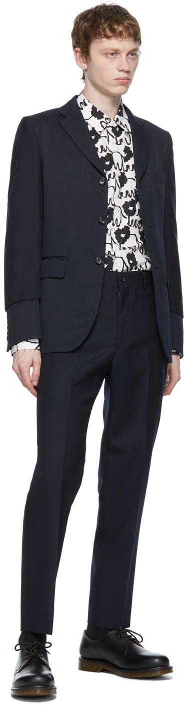 Comme des GarÃ§ons Homme Deux Navy Wool Double Sleeve Blazer