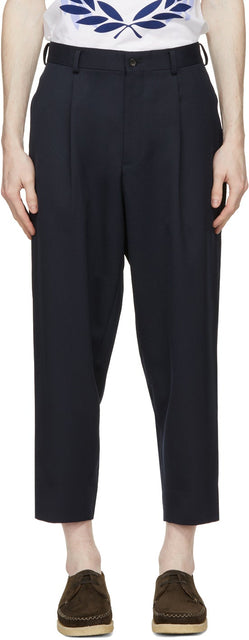 Comme des GarÃ§ons Homme Deux Navy Wool Pleated Trousers - Commez des garçons Pantalon plissé de laine de laine Navy Homme Deux - comme des garÃ§ons homme deux 해군 양모 주름진 바지