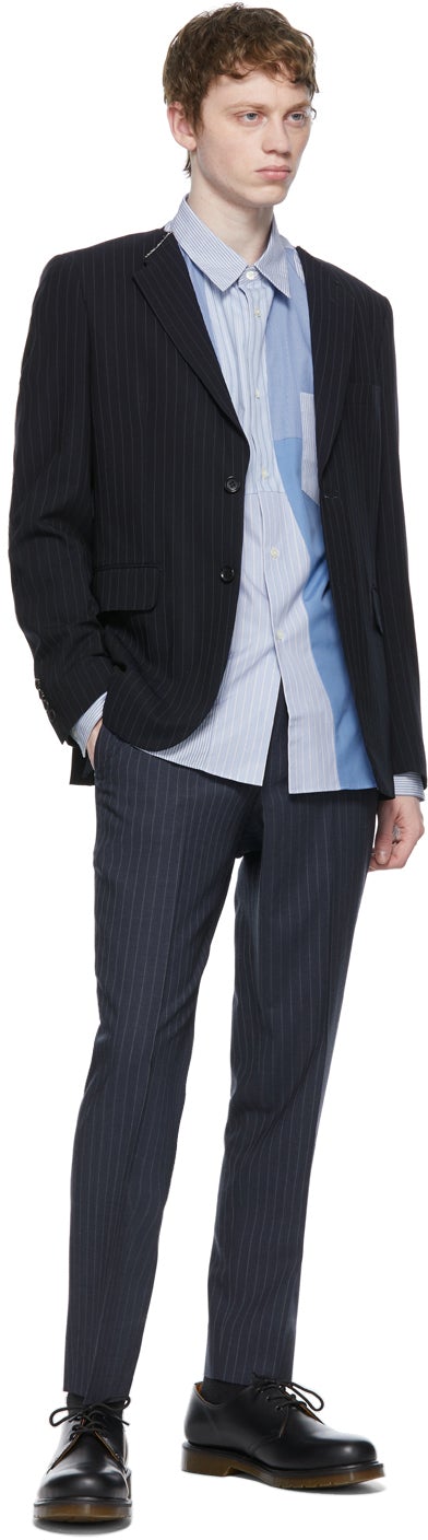 Comme des GarÃ§ons Homme Deux Navy Wool Twisted Stripe Blazer