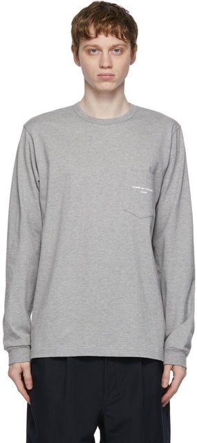 Comme des GarÃ§ons Homme Grey Logo Pocket Long Sleeve T-Shirt - T-shirt à manches longues à manches longues à manches longues Homme des garçons - comme des garÃ§ons homme 그레이 로고 포켓 긴 소매 티셔츠