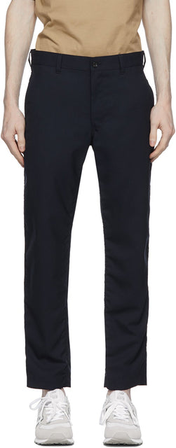 Comme des GarÃ§ons Homme Navy Tropical Wool Trousers - Commez des garçons Pantalon Tropical Tropical Tropical - comme des garÃ§ons homme 해군 열대 양모 바지