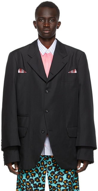 Comme des GarÃ§ons Homme Plus Black Gabardine Cut-Out Blazer - Commez des garçons Homme Plus Black Gabardine Cut-Out Blazer - comme des garÃ§ons homme 플러스 블랙가 비든 컷 아웃 블레이저