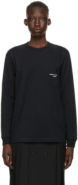 Comme des GarÃ§ons Homme Plus Black Logo Pocket Long Sleeve T-Shirt - T-shirt à manches longues à manches longues de logo noir - comme des garÃ§ons homme 플러스 블랙 로고 포켓 긴 소매 티셔츠