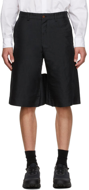 Comme des GarÃ§ons Homme Plus Black Twill Garment Treated Shorts - Commez des garçons Homme plus Court de vêtement en sergé noir - comme des garnerons homme 플러스 블랙 능 직물 의류 치료 반바지