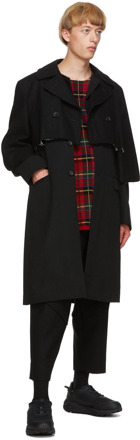 Comme des GarÃ§ons Homme Plus Black Wool Gabardine Layered Coat