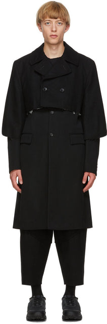 Comme des GarÃ§ons Homme Plus Black Wool Gabardine Layered Coat - Commez des garçons Homme plus laine de laine noire - comme des garnerons homme Plus 검은 양모 Gabardine 층 코트