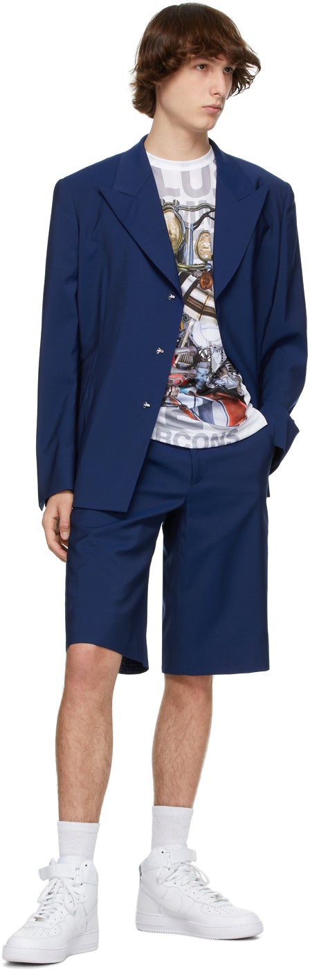 Comme des GarÃ§ons Homme Plus Blue Wool Shorts