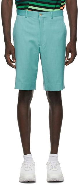 Comme des GarÃ§ons Homme Plus Green Wool Gabardine Shorts - Commez des garçons Homme plus Short gabardine de laine verte - comme des garÃ§ons homme Plus 녹색 양모가 비든 숏셔너입니다