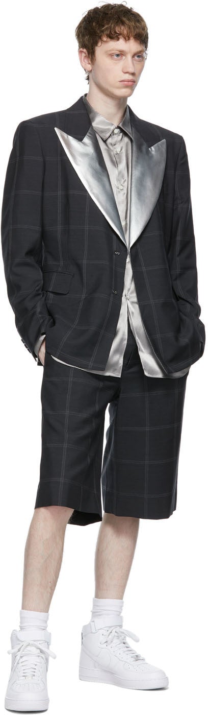 Comme des GarÃ§ons Homme Plus Grey Windowpane x Taffeta Blazer