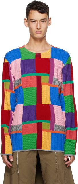 Comme des GarÃ§ons Homme Plus Multicolor Intarsia Crewneck Sweater - Table des garçons Homme plus Pull multicolore d'Intarsia Crewneck - comme des garÃ§ons homme 플러스 여러 가지 빛깔의 intarsia crewneck 스웨터