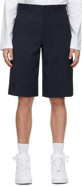 Comme des GarÃ§ons Homme Plus Navy Wool Twill Shorts - Commez des garçons Homme plus laine de laine bleu marine - comme des garÃ§ons homme plus 해군 ​​양모 능직 반바지