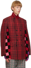 Comme des GarÃ§ons Homme Plus Red Check Arm Slit Blazer