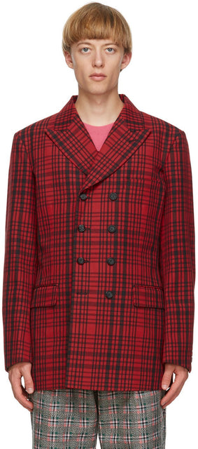 Comme des GarÃ§ons Homme Plus Red Check Arm Slit Blazer - Commez des garçons Homme plus Red Check Bras Blazer Slit Blazer - comme des garÃ§ons homme 플러스 레드 체크 암 슬릿 블레이저