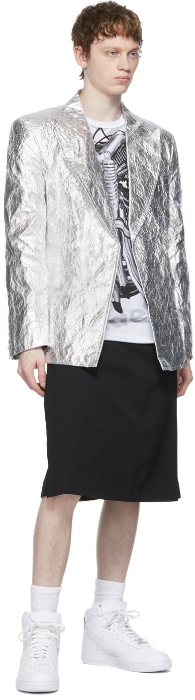 Comme des GarÃ§ons Homme Plus Silver Aluminum Cloth Blazer
