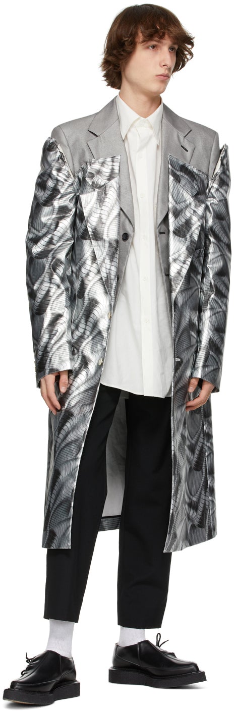 Comme des GarÃ§ons Homme Plus Silver Layered Inkjet Print Coat