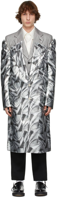 Comme des GarÃ§ons Homme Plus Silver Layered Inkjet Print Coat - Chateau d'imprimante à jet d'encre à jet d'encre en couches argentées - comme des garÃ§ons homme 플러스 실버 잉크젯 프린트 코트