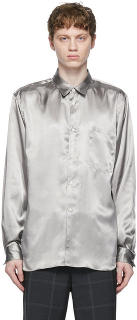 Comme des GarÃ§ons Homme Plus Silver Sputter Finish Satin Shirt - Commez des garçons Homme plus Chemise en satin de finition - comme des garÃ§ons homme 플러스 실버 스퍼터링 마무리 새틴 셔츠