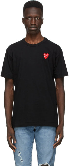 Comme des GarÃ§ons Play Black Layered Double Heart T-Shirt - T-shirt à coeur double coeur en couches noires - comme des Garðons 검은 색 계층화 된 더블 하트 티셔츠