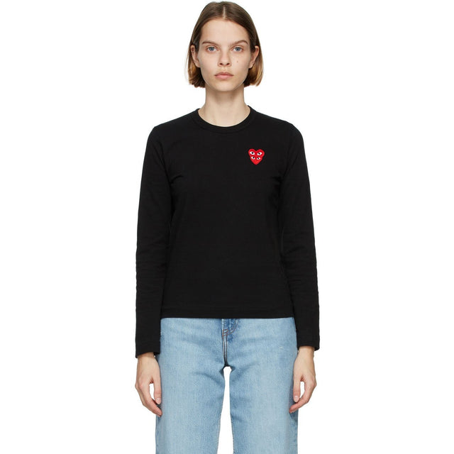 Comme des GarÃ§ons Play Black Layered Heart Long Sleeve T-Shirt - T-shirt à manches longues à manches longues en couches noires - comme des garnerons, 검은 색 계층 심장 긴 소매 티셔츠 재생