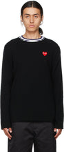 Comme des GarÃ§ons Play Black Wool Heart Patch Long Sleeve T-Shirt - T-shirt à manches longues de coeur de coeur de coeur de laine noire - comme des garÃ§ons 검은 양모 심장 패치 긴 소매 티셔츠