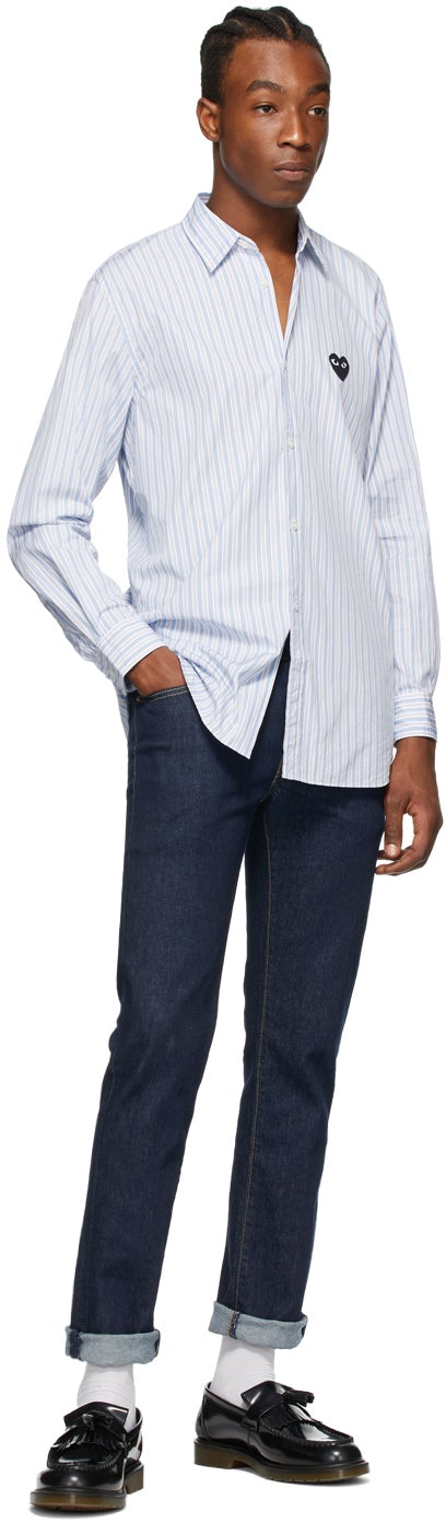 Comme des GarÃ§ons Play Blue Striped Heart Patch Shirt
