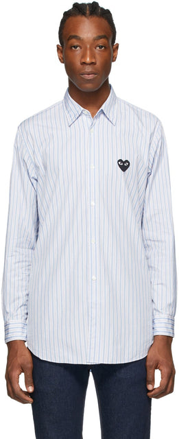 Comme des GarÃ§ons Play Blue Striped Heart Patch Shirt - Commez des garçons Play Shirt Patch Coeur à rayures bleues - comme des garÃ§ons 블루 스트라이프 심장 패치 셔츠를 재생합니다