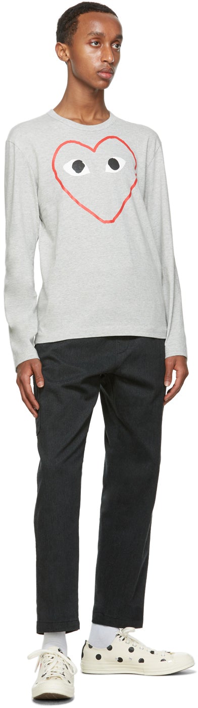 Comme des GarÃ§ons Play Grey Big Heart Long Sleeve T-Shirt