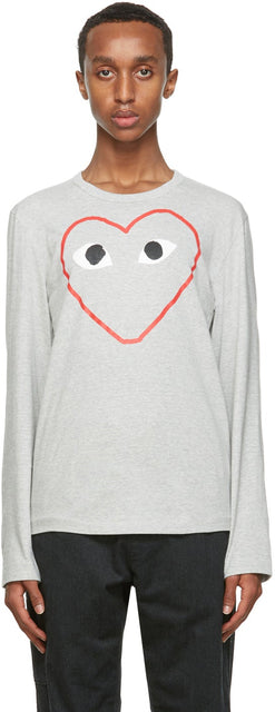 Comme des GarÃ§ons Play Grey Big Heart Long Sleeve T-Shirt - T-shirt à manches longues à manches longues grises - comme des garÃ§ons 회색 큰 심장 긴 소매 티셔츠