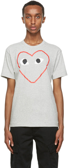 Comme des GarÃ§ons Play Grey Big Heart T-Shirt - T-shirt gris gros coeur de garçons - comme des garnerons 회색 큰 심장 t- 셔츠 플레이