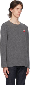 Comme des GarÃ§ons Play Grey Heart Patch Crewneck Sweater