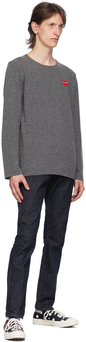 Comme des GarÃ§ons Play Grey Heart Patch Crewneck Sweater