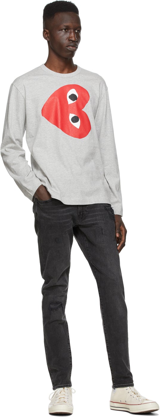 Comme des GarÃ§ons Play Grey Horizontal Heart Long Sleeve T-Shirt