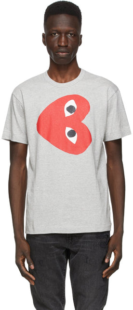 Comme des GarÃ§ons Play Grey Horizontal Heart T-Shirt - T-shirt de coeur horizontal gris joue des garçons - comme des garÃ§ons 회색 가로 심장 티셔츠 재생