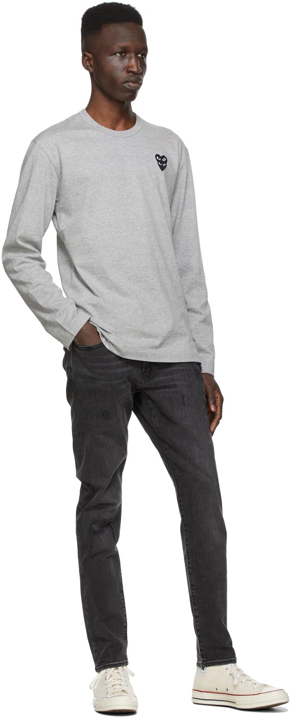 Comme des GarÃ§ons Play Grey Layered Double Heart Long Sleeve T-Shirt