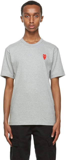 Comme des GarÃ§ons Play Grey Long Heart T-Shirt - T-shirt gris long coeur de garçons - comme des garnersonons 회색 긴 심장 티셔츠