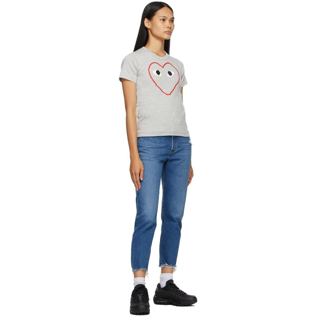 Comme des GarÃ§ons Play Grey Outline Heart T-Shirt - T-shirt coeur de contour gris contour gris - comme des garnerons 회색 개요 심장 t- 셔츠